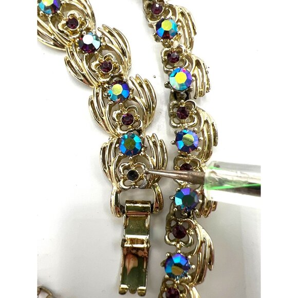 Coro Red Aurora Borealis Rhinestone Necklace 14-18" Bracelet 7.25" Vtg Set READ - Picture 2 of 10